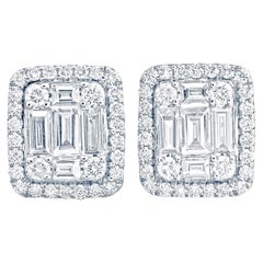 Emerald Diamond Illusion Stud Earring in 18 Karat White Gold