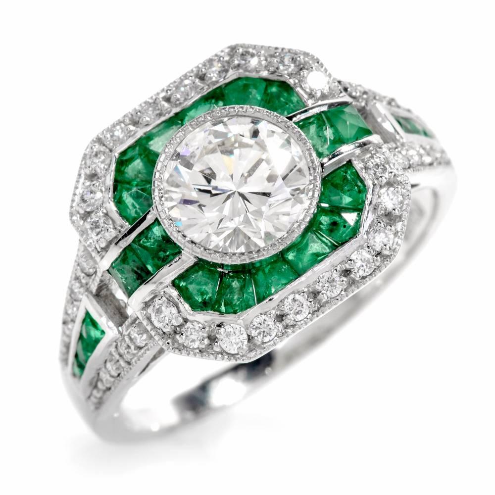 Women's Classic Diamond Emerald Platinum Engagement Ring