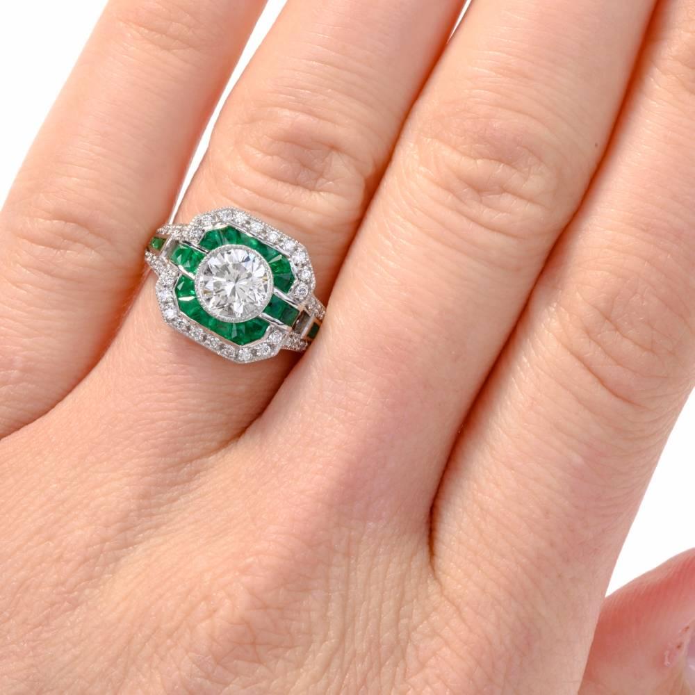 Classic Diamond Emerald Platinum Engagement Ring 2