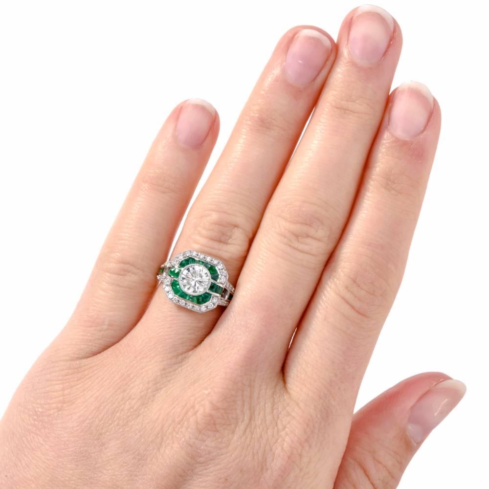 Classic Diamond Emerald Platinum Engagement Ring 3