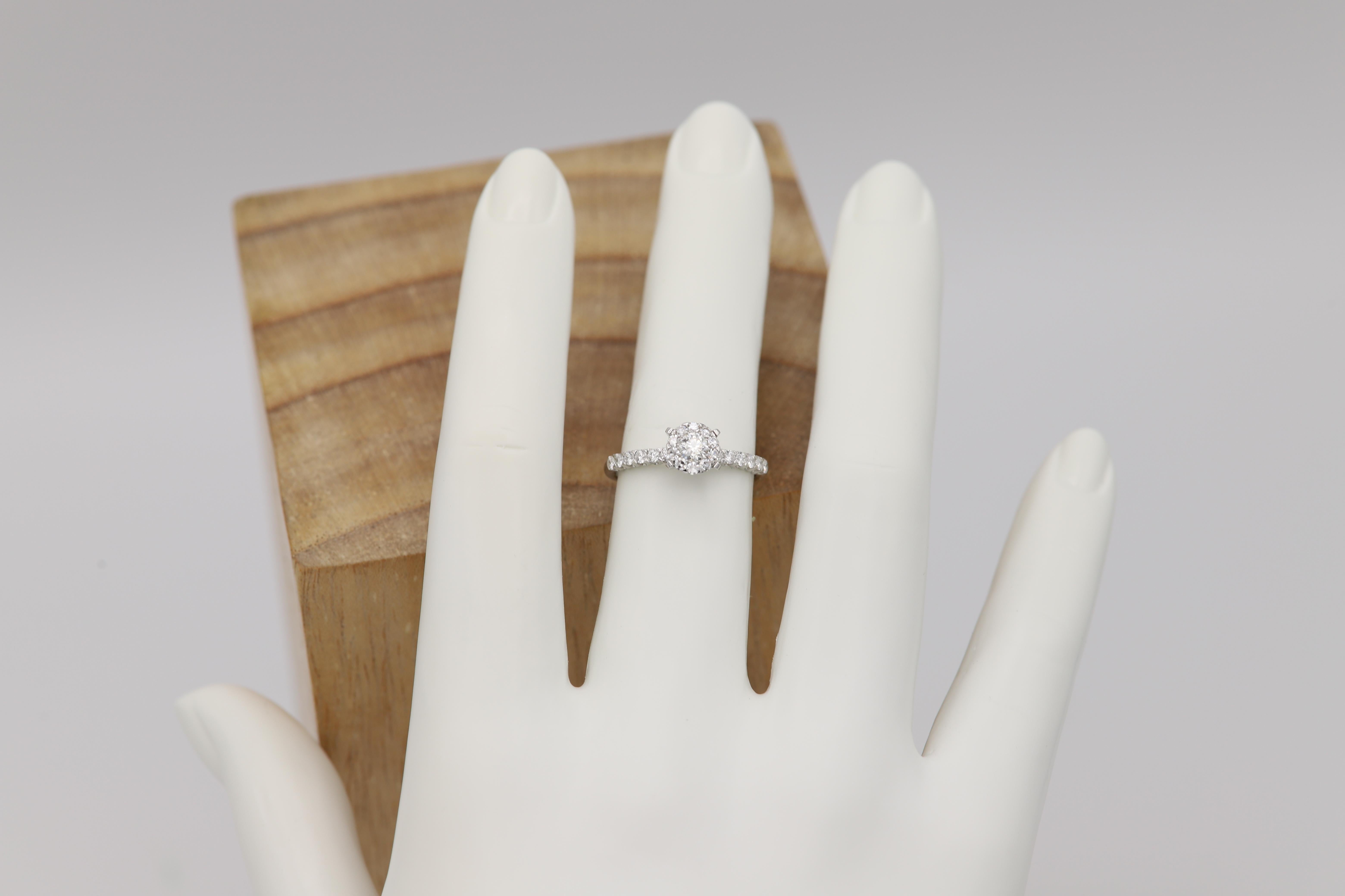 Classic Diamond Engagement Ring 18 Karat White Gold Cluster Diamond Ring For Sale 4
