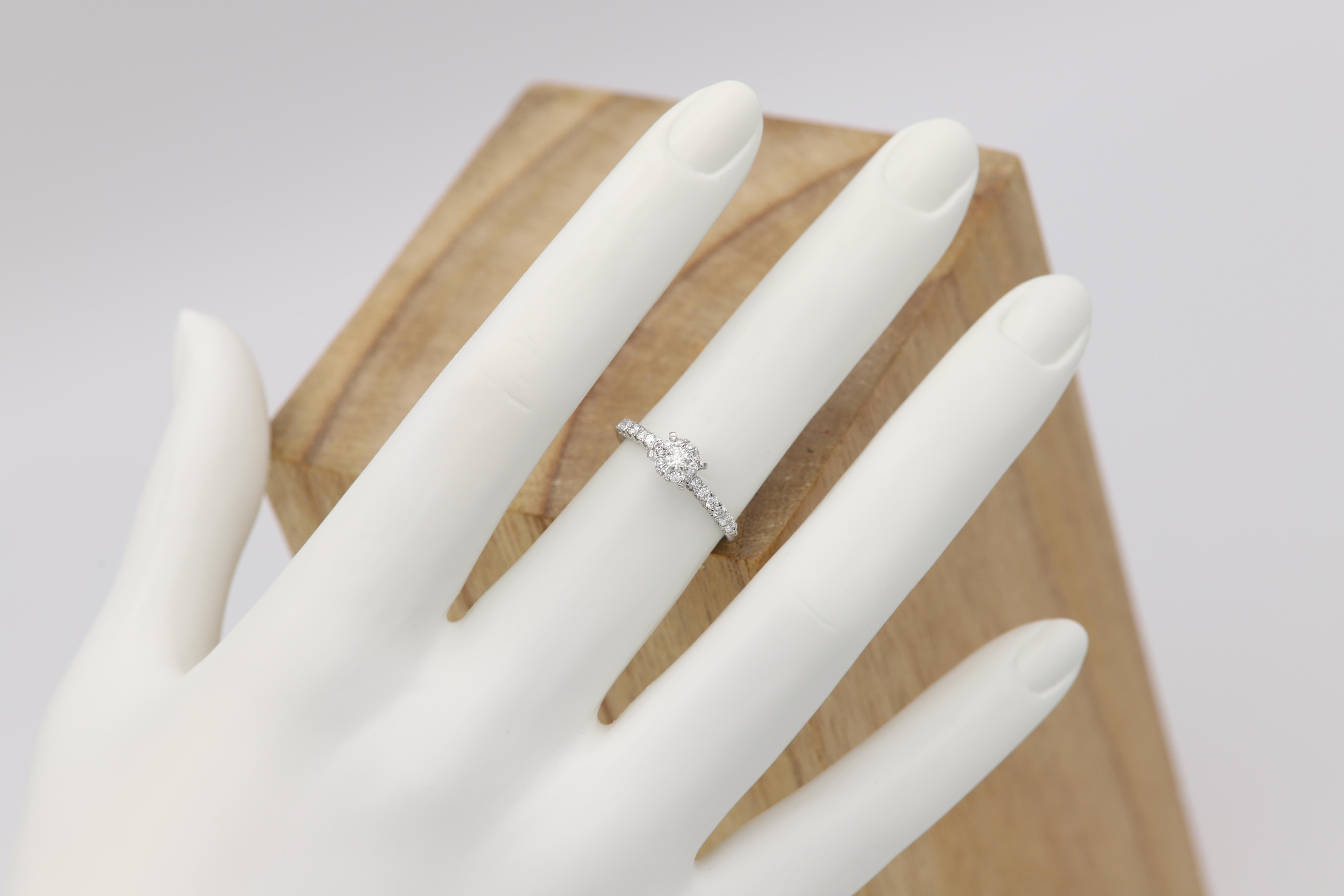 Classic Diamond Engagement Ring 18 Karat White Gold Cluster Diamond Ring For Sale 6