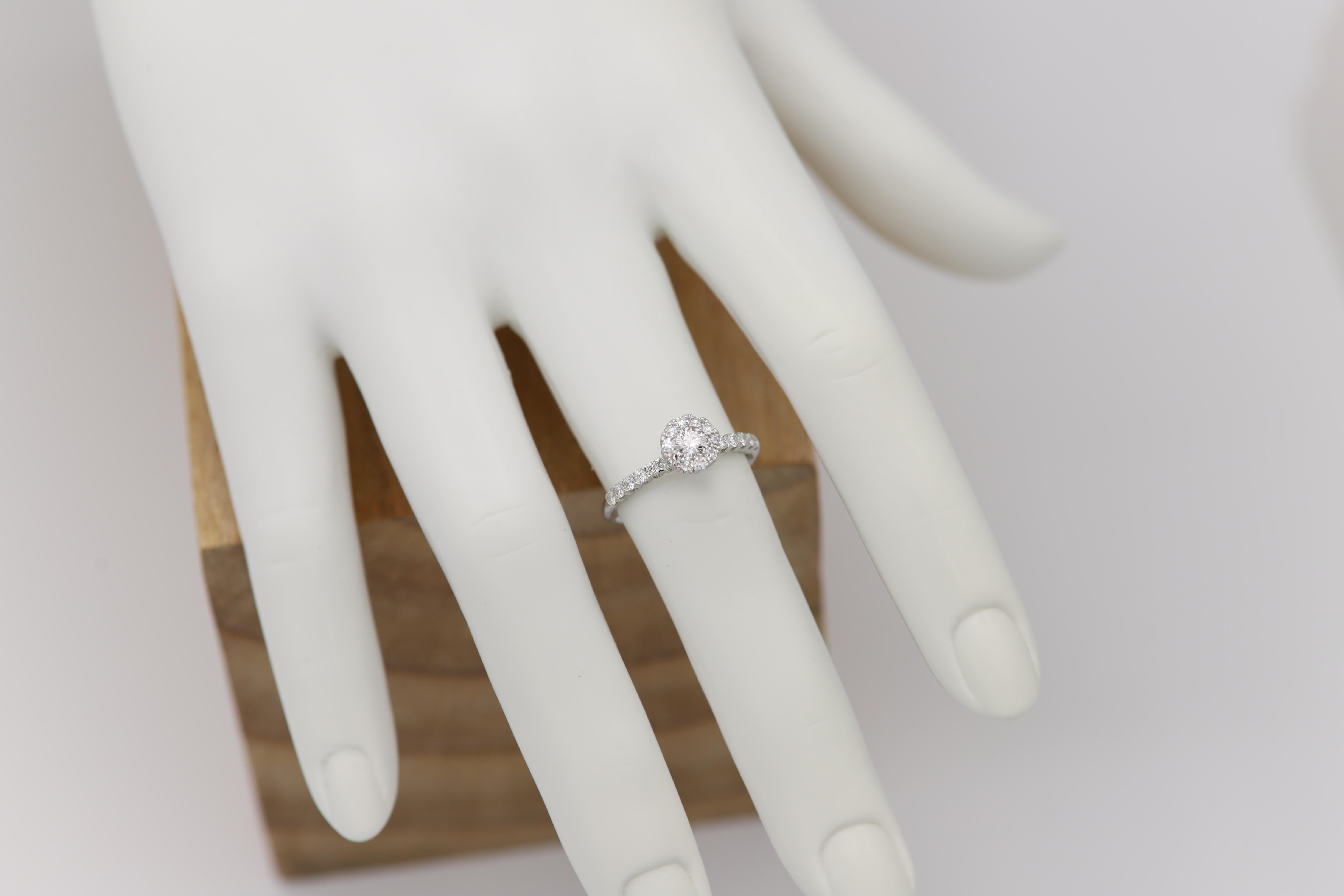 Classic Diamond Engagement Ring 18 Karat White Gold Cluster Diamond Ring For Sale 1