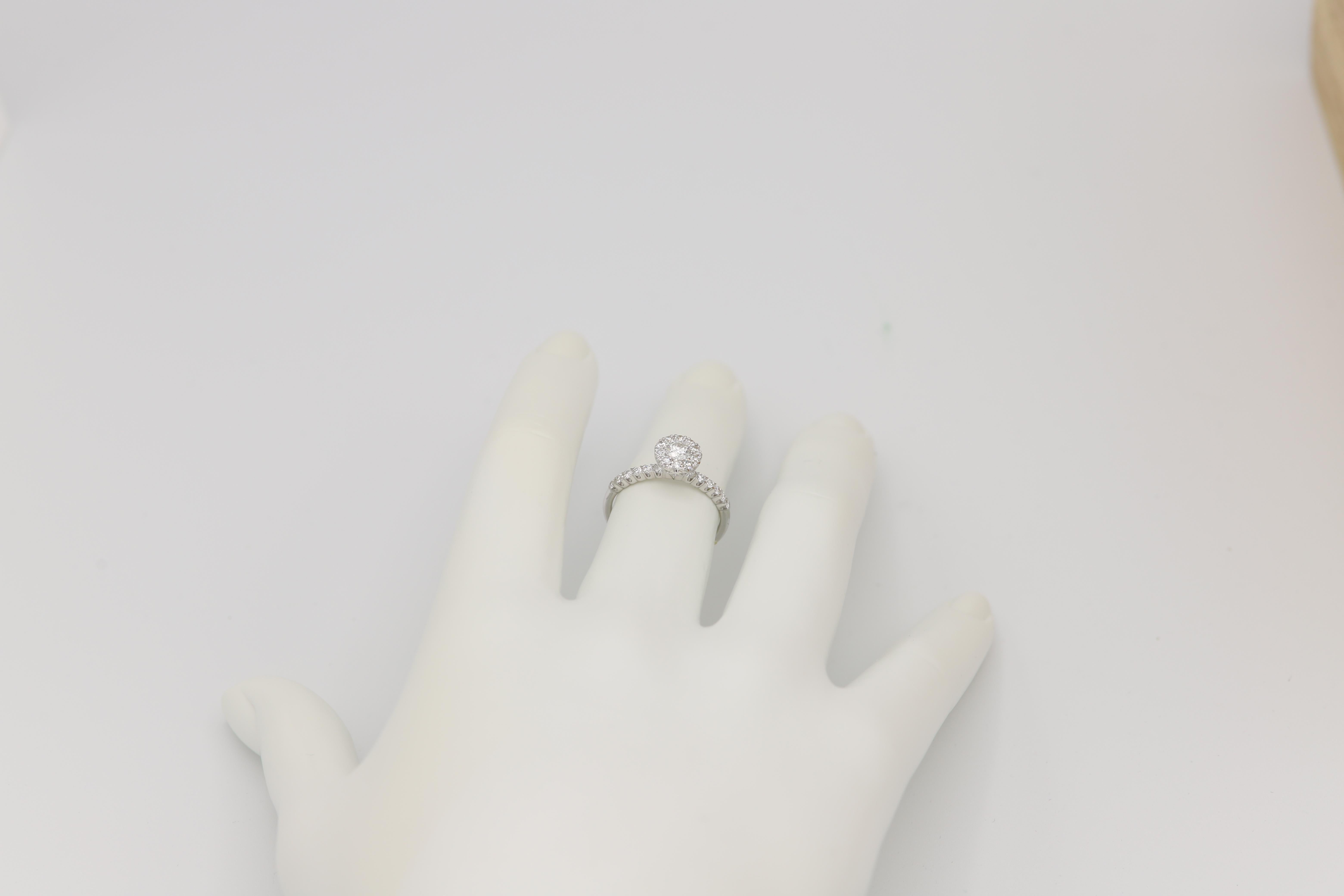 Women's Classic Diamond Engagement Ring 18 Karat White Gold Cluster Diamond Ring For Sale