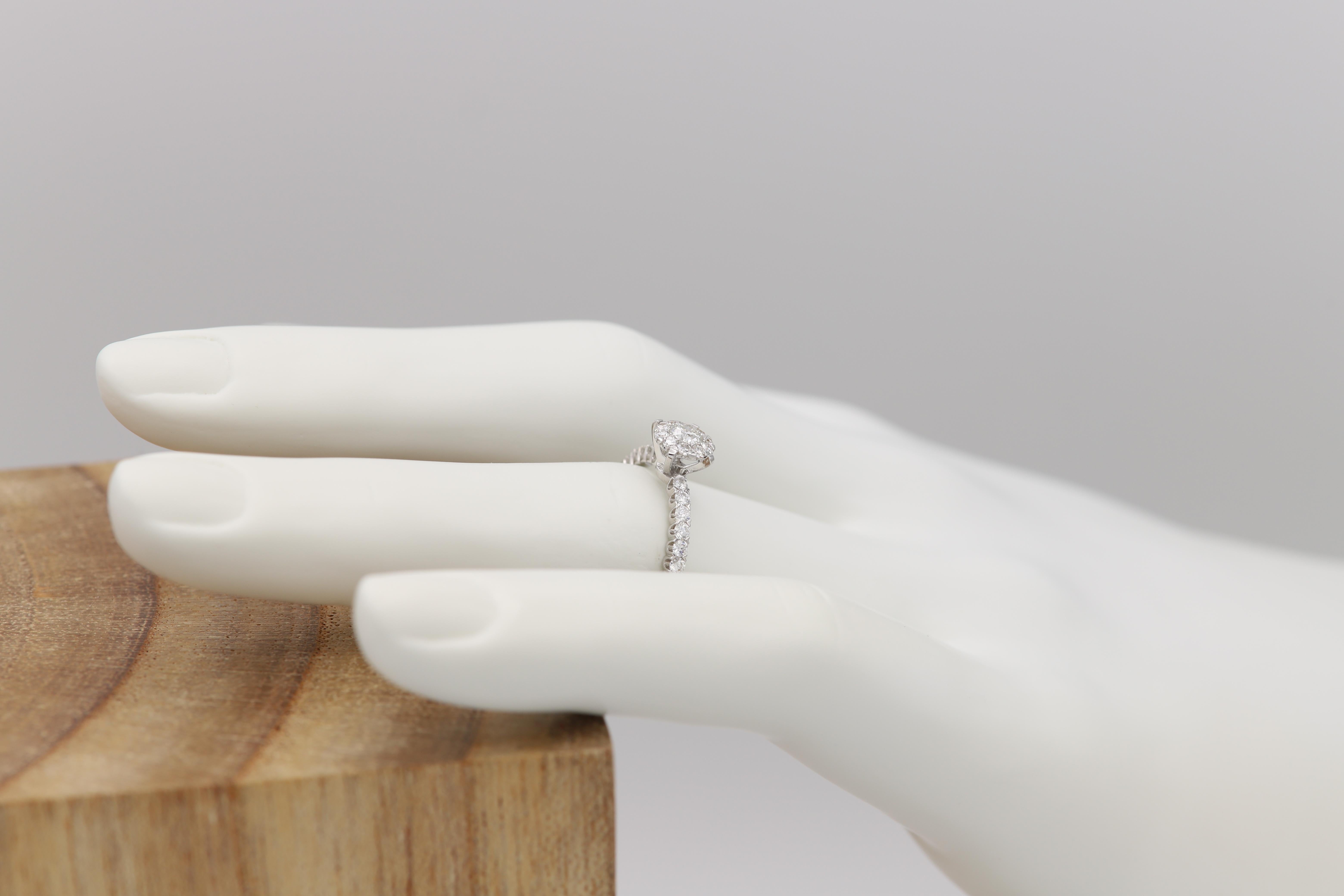 Classic Diamond Engagement Ring 18 Karat White Gold Cluster Diamond Ring For Sale 1