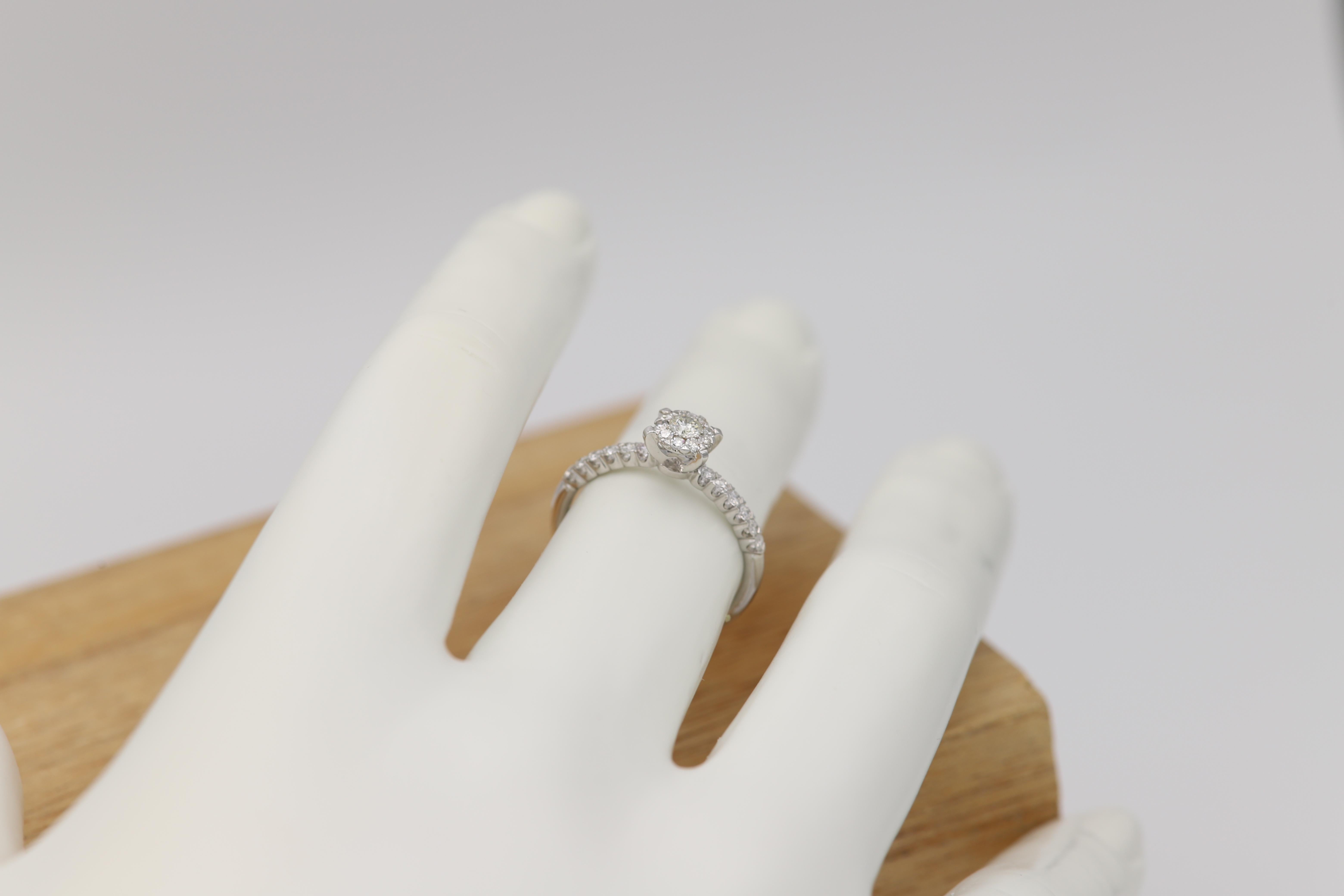 Classic Diamond Engagement Ring 18 Karat White Gold Cluster Diamond Ring For Sale 2