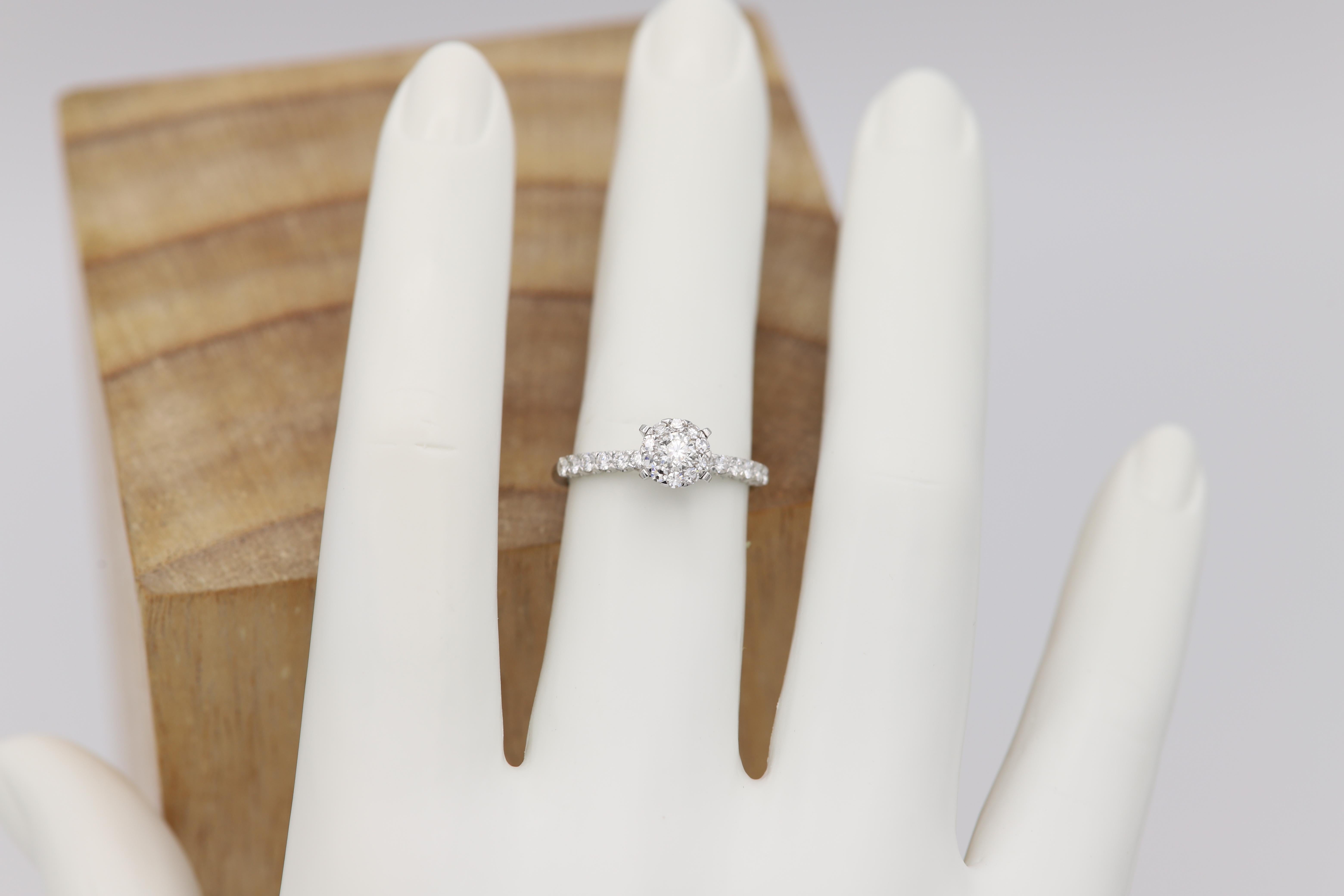 Classic Diamond Engagement Ring 18 Karat White Gold Cluster Diamond Ring For Sale 3