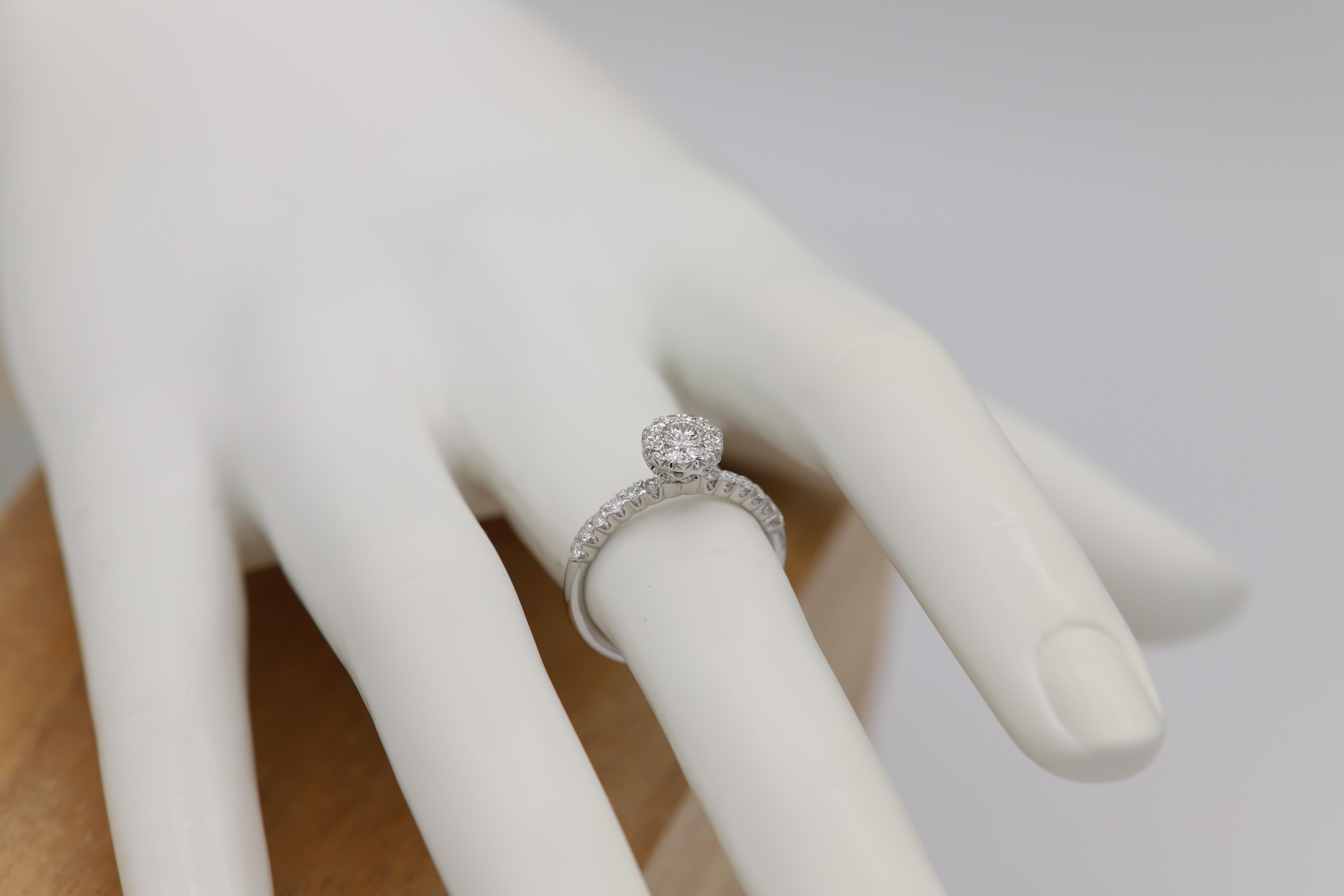 Classic Diamond Engagement Ring 18 Karat White Gold Cluster Diamond Ring For Sale 4