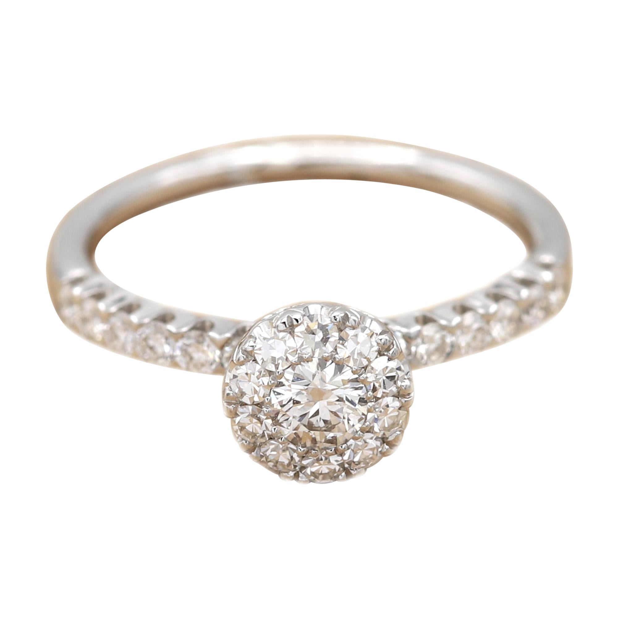 Classic Diamond Engagement Ring 18 Karat White Gold Cluster Diamond Ring For Sale