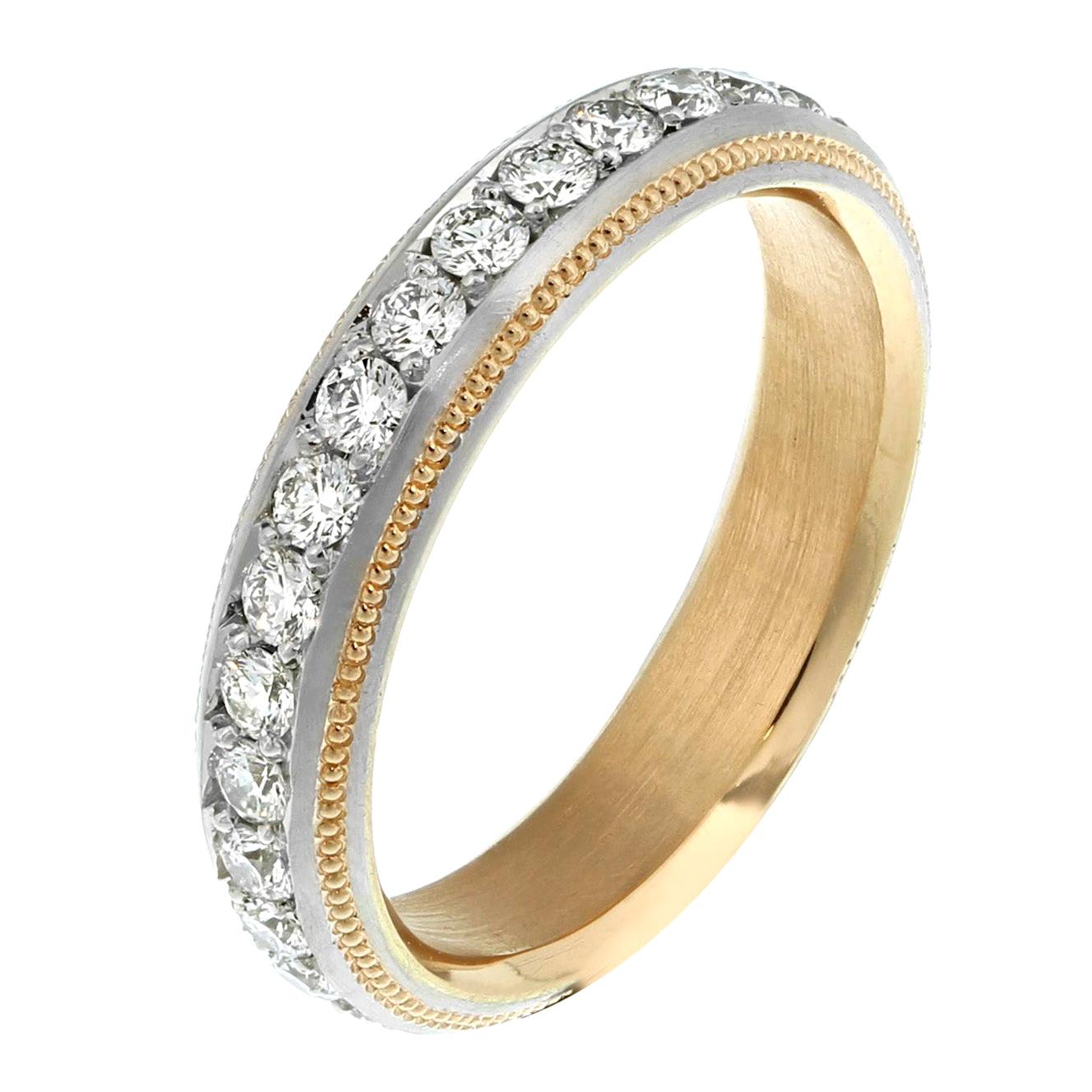 Classic Diamond Eternity Band in Platinum and Rose Gold For Sale