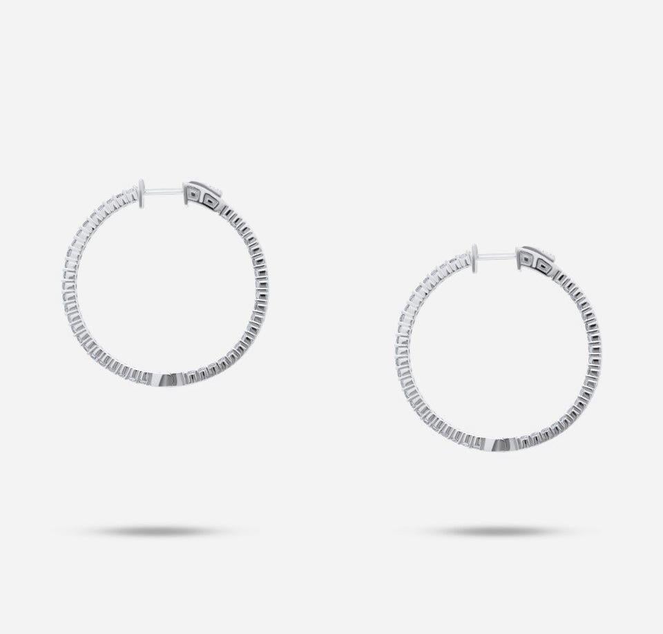 Contemporary Classic Diamond Hoop Earrings in 18K White Gold  For Sale
