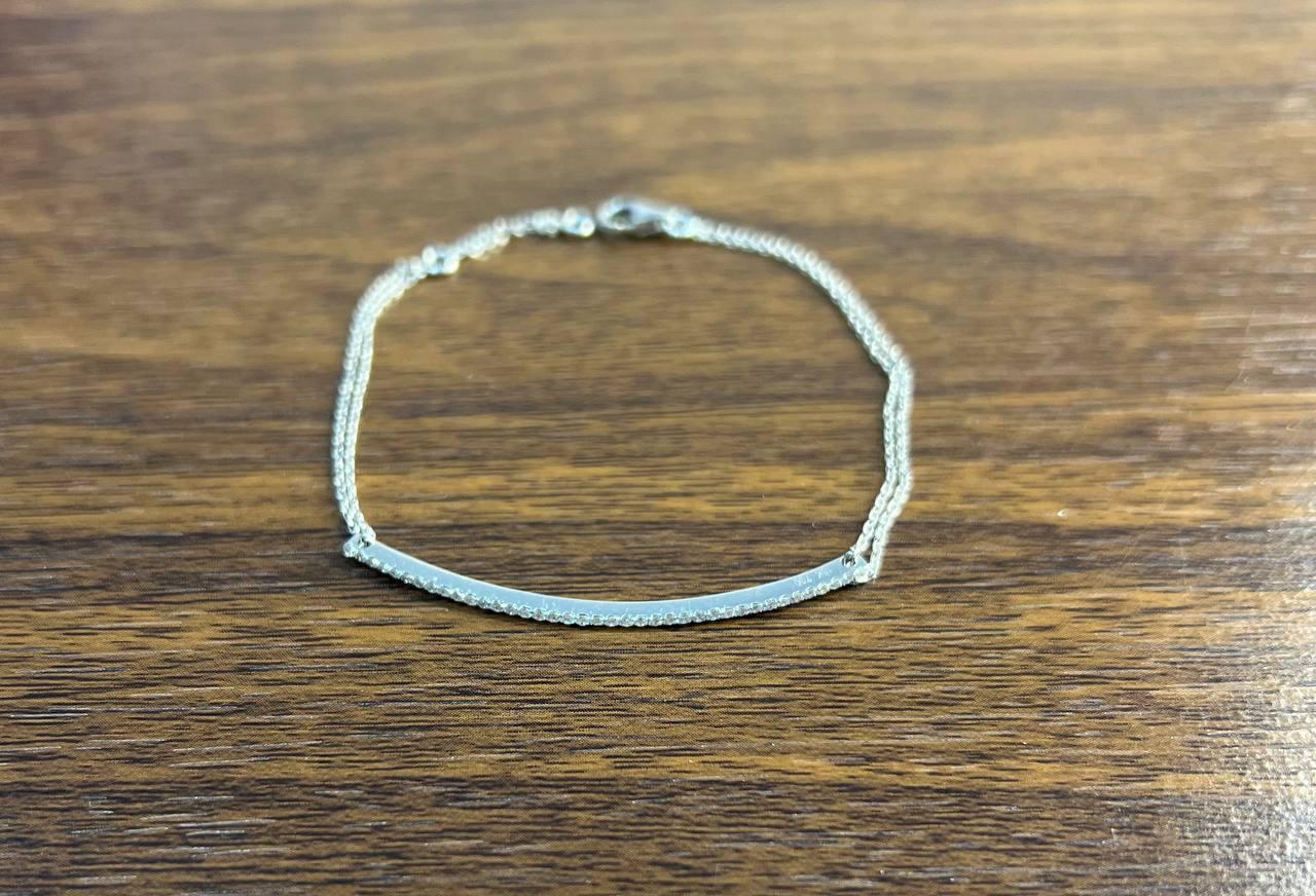 Classic Diamond Line Bar Statement 14K Weißgold Kette Minimalistische Armband (Gemischter Schliff) im Angebot