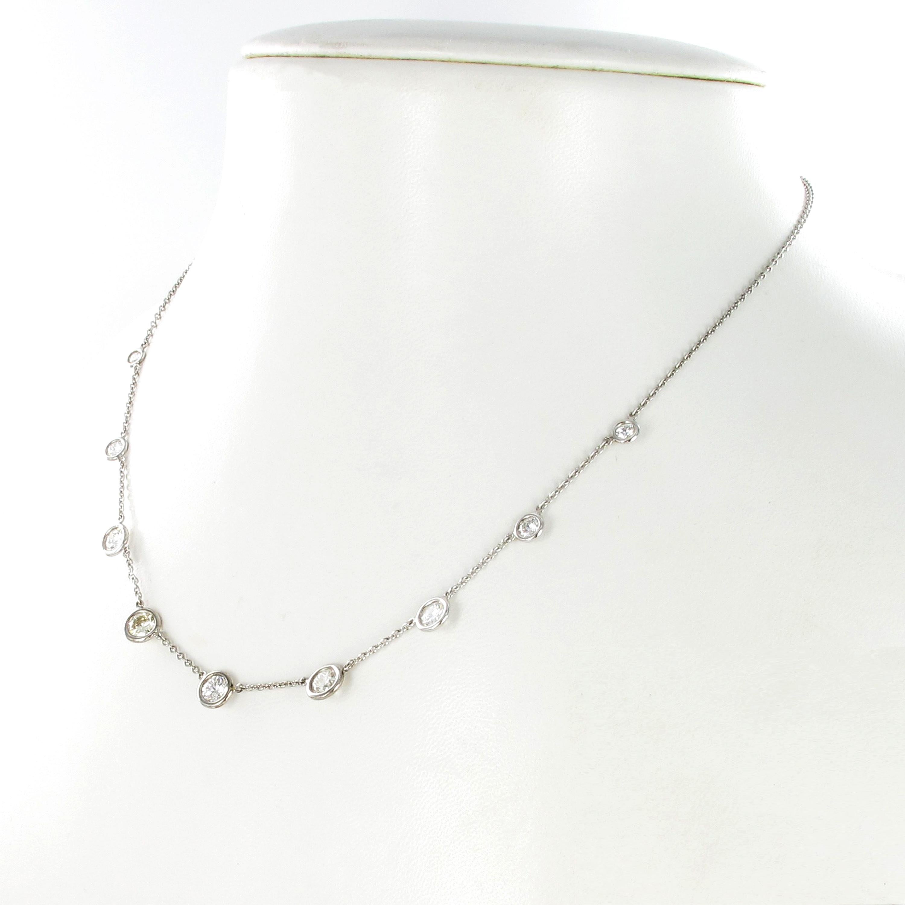 Brilliant Cut Classic Diamond Necklace in 18 Karat White Gold For Sale