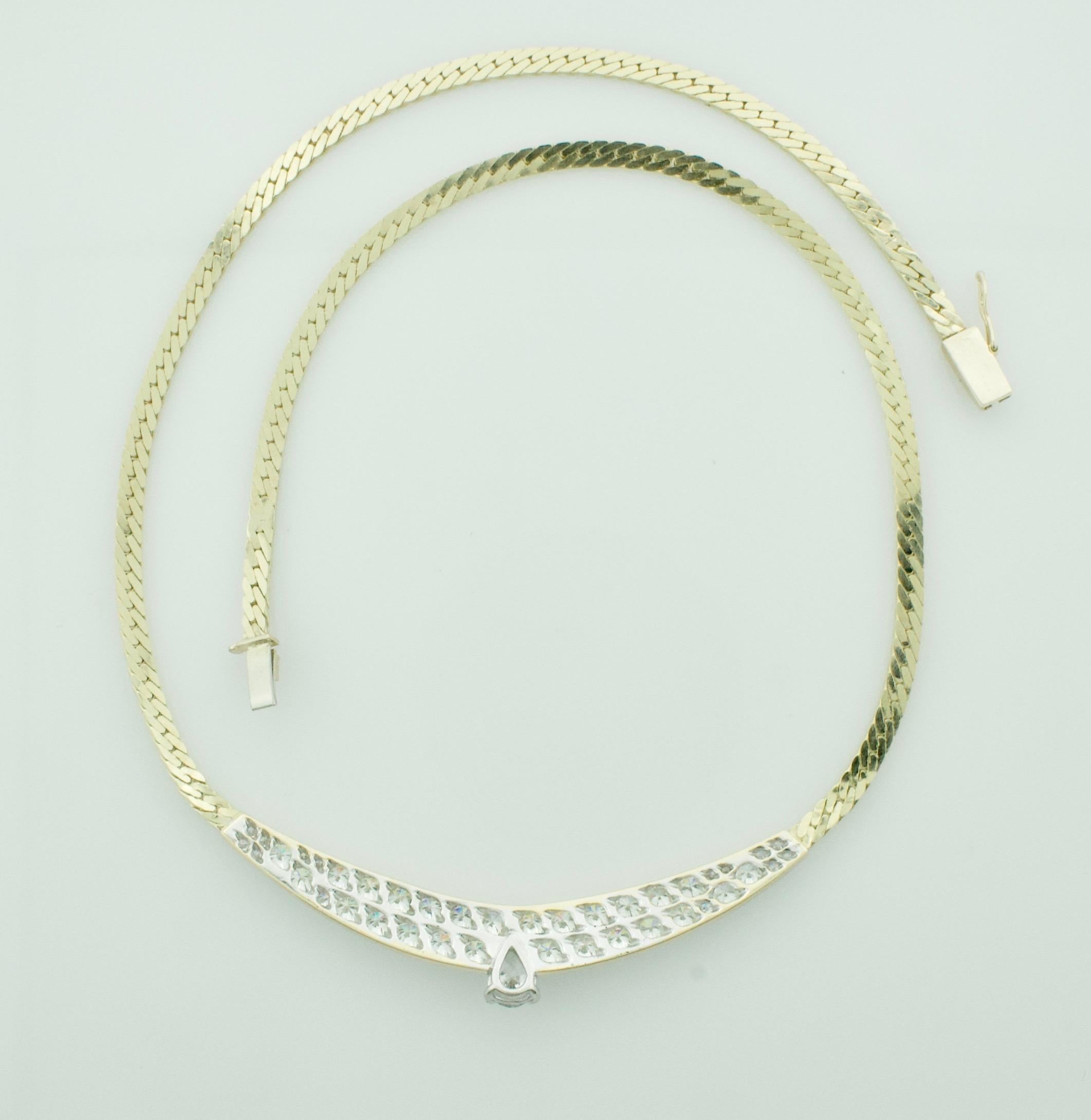 Women's or Men's Classic Diamond Necklace in White and Yellow Gold Circa 1960's 3.55 Total Carats For Sale
