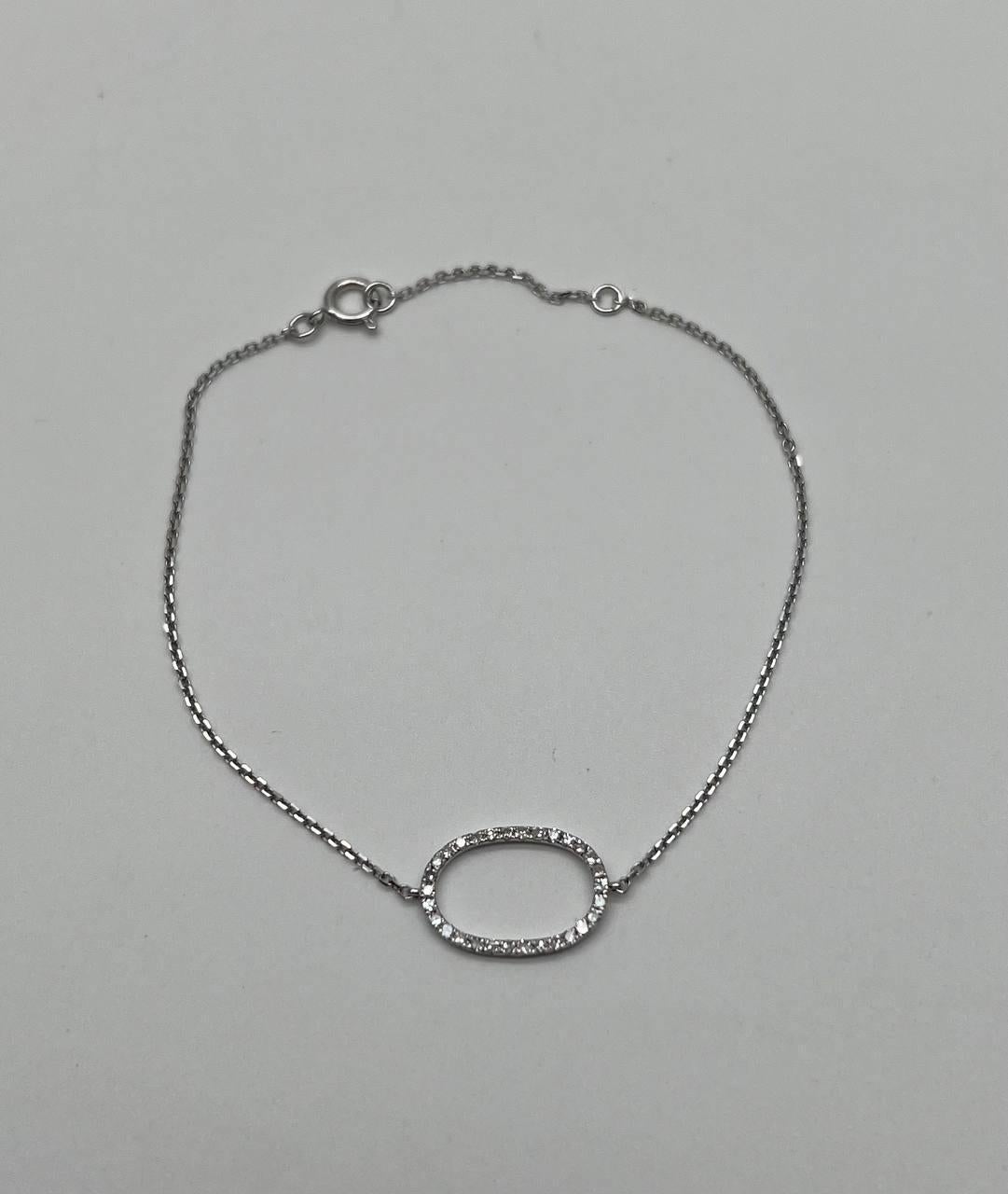 Classic Diamond Oval Shape Statement 14K White Gold Chain Minimalistic Bracelet For Sale 1