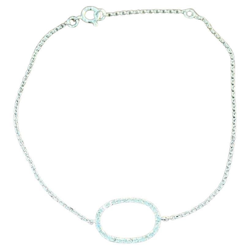 Classic Diamond Oval Shape Statement 14K White Gold Chain Minimalistic Bracelet For Sale