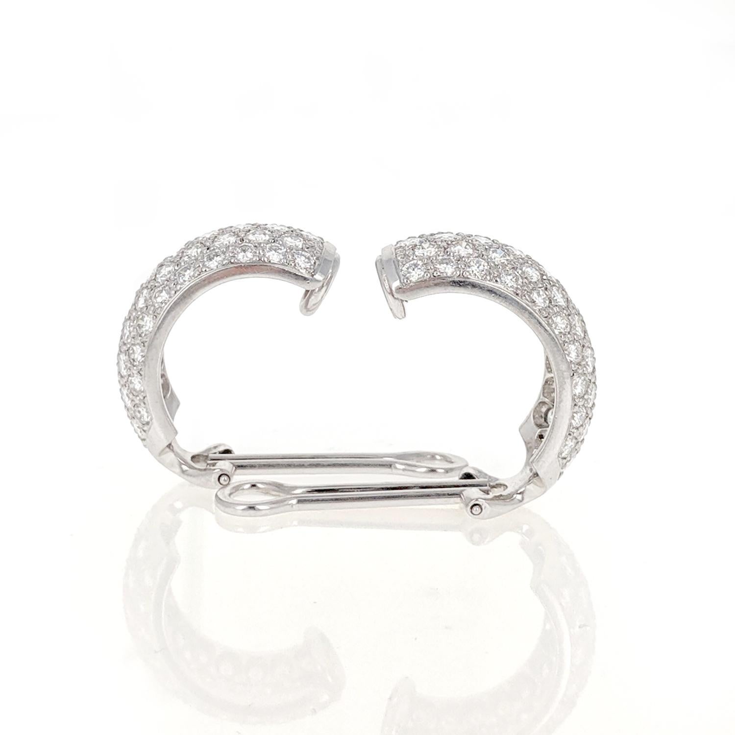 Diamond Pavé White Gold Half Hoop Clip Earrings In Good Condition In New York, NY