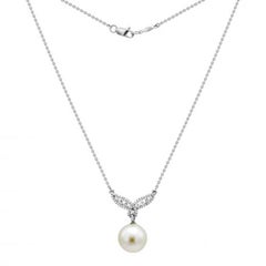 Classic Diamond Pearl White 18K Gold Tie Style Necklace for Her