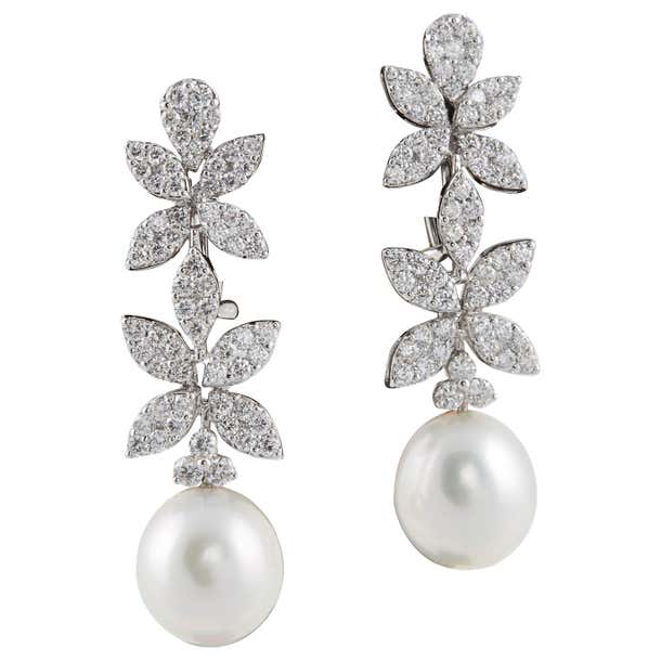 Classic Diamond Pearl White Gold Drop Earrings For Sale at 1stDibs ...