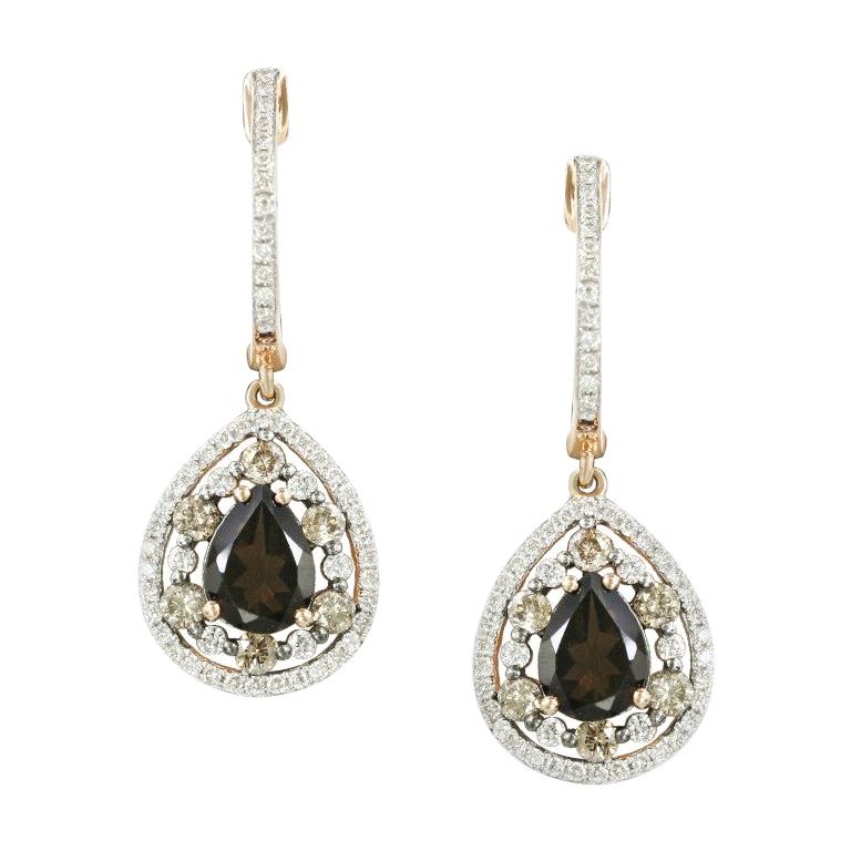 Classic Diamond Quartz Yellow Gold Earrings For Sale