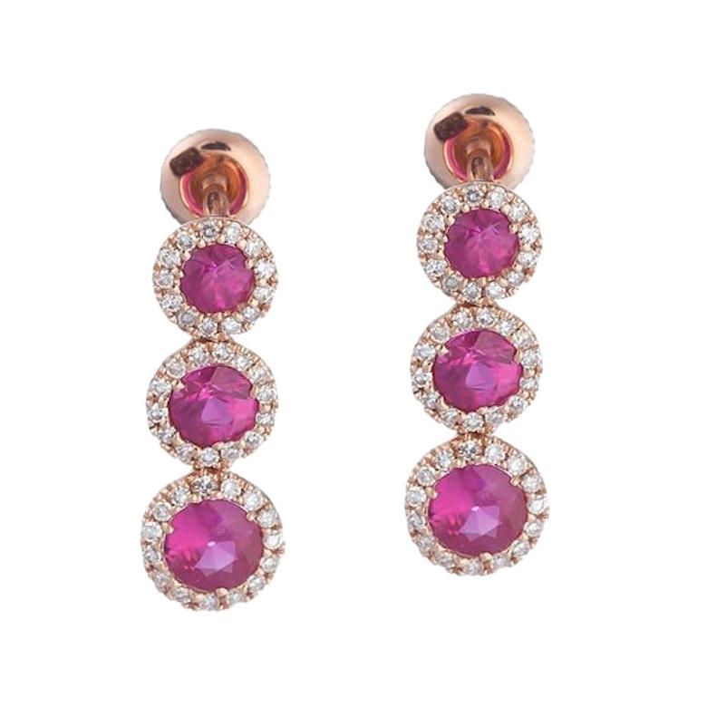 Classic Diamond Ruby Yellow Gold Earrings For Sale