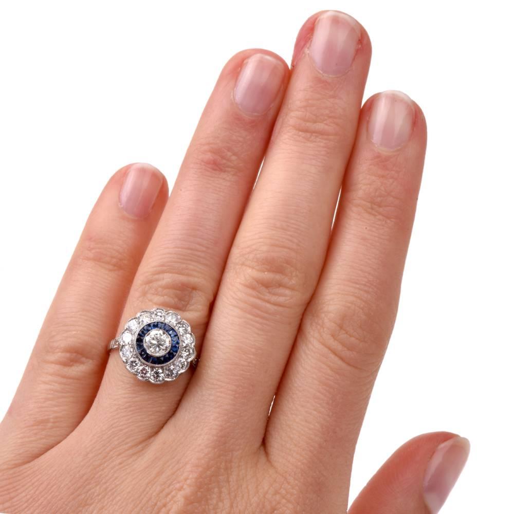 Classic  Diamond Sapphire Platinum Ring 2