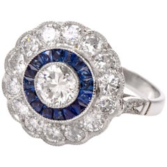 Classic  Diamond Sapphire Platinum Ring