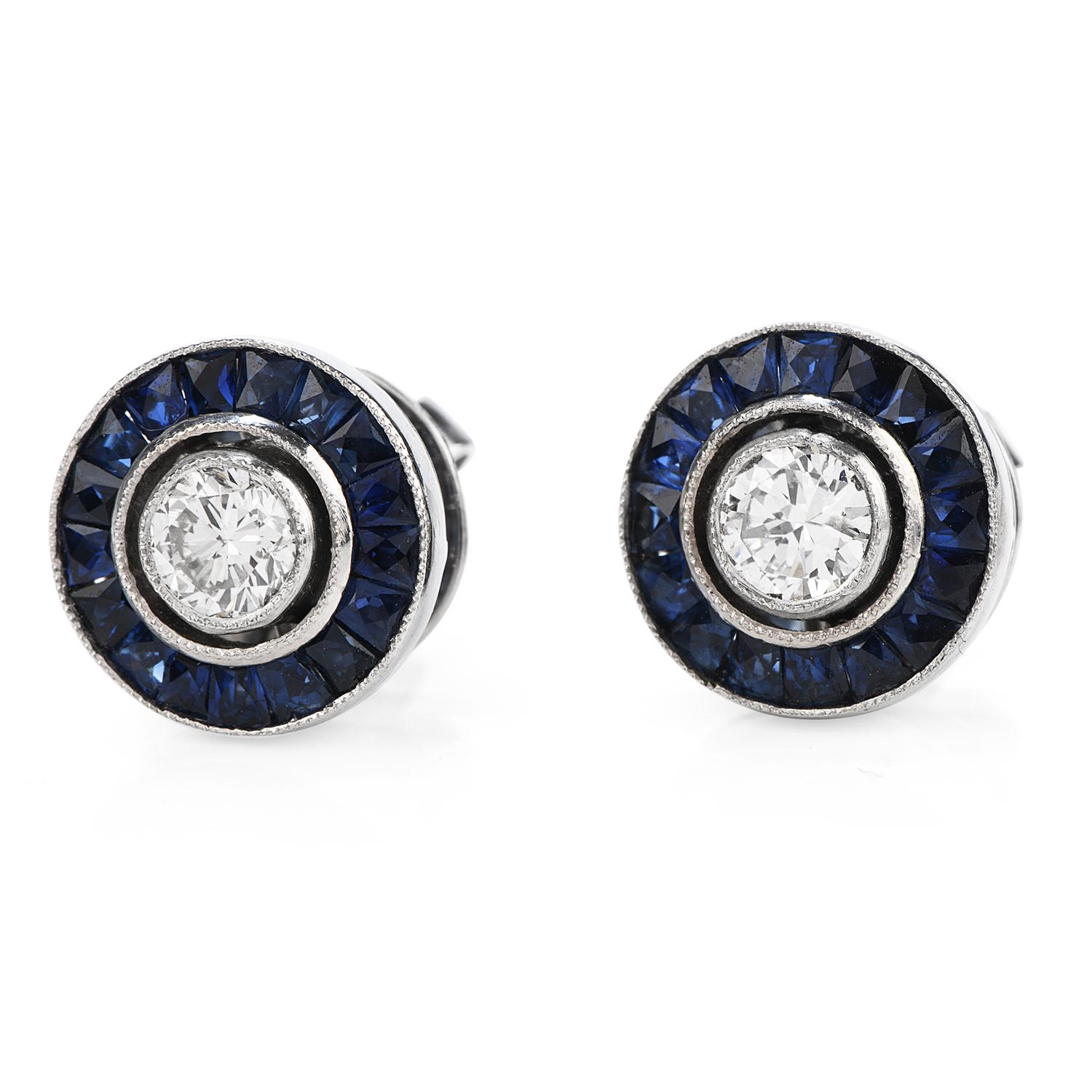 A Gift for others or for yourself!

These Art Deco Style Earrings are crafted in Solid Platinum, 

Displaying in the Center, 2 natural Round Cut Diamonds,  with a total carat weight of 0.40 carats,

G-H color, VS Clarity, surrounded the center