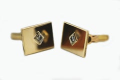 Classic Diamond Solitaire Studs 14 Karat Yellow Gold Men's Cufflinks