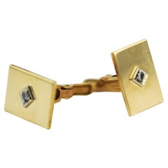 Classic Diamond Solitaire Studs 14 Karat Yellow Gold Men's Cufflinks