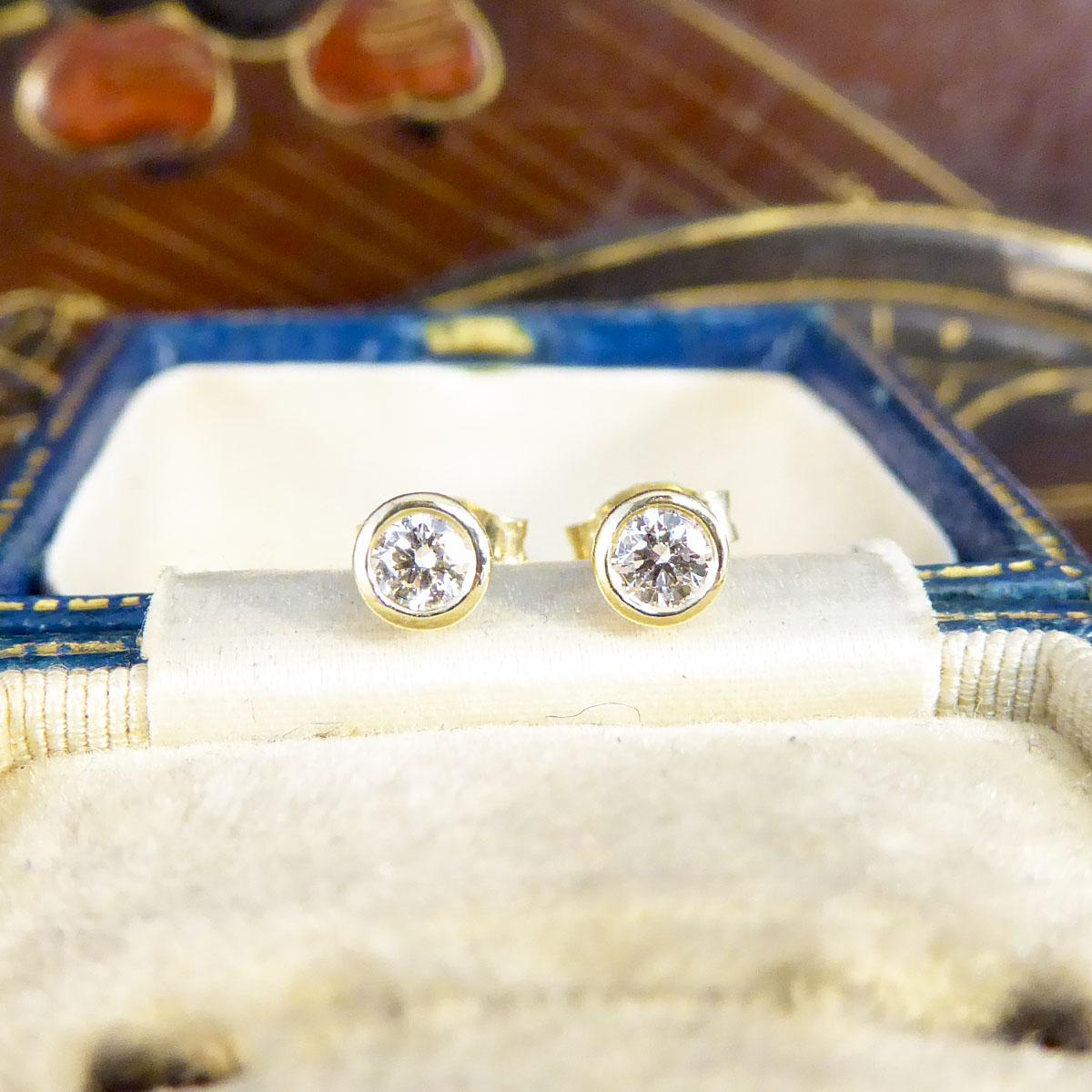 Women's or Men's Classic Diamond Stud Earrings in 9ct Yellow Gold Rub over Setting