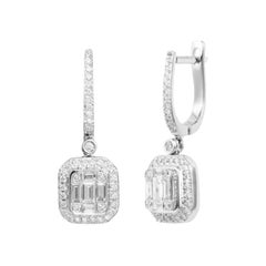 Pendientes Clásicos Diamante Blanco Oro 14k Palanca  para Ella