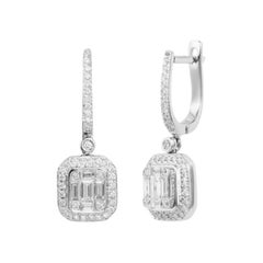 Pendientes Clásicos Diamante Blanco Oro 14k Palanca  para Ella