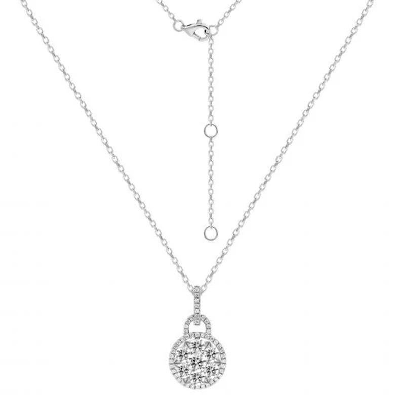 Antique Cushion Cut Classic Diamond White 18K Gold Necklace for Her For Sale