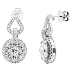 Classic Diamond White Gold 18K Stud Drop Ears for Her (Boucles d'oreilles pendantes pour elle)