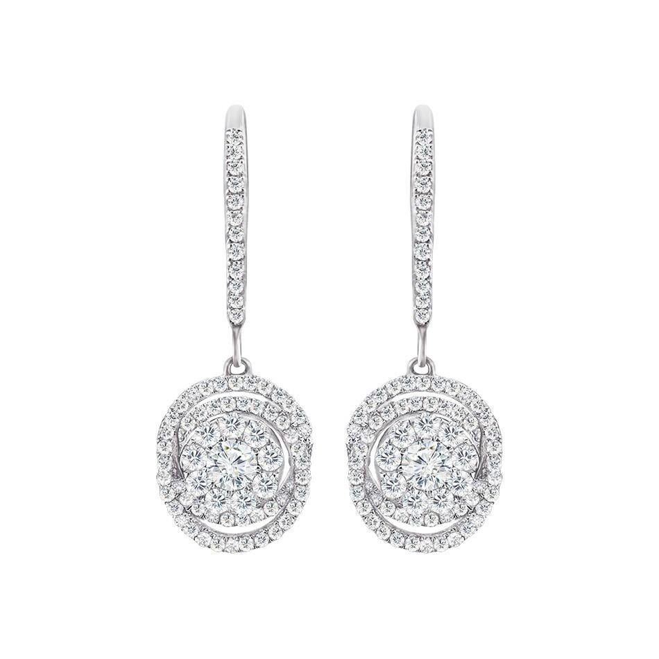 Round Cut Classic Diamond White Gold Dangle Earrings For Sale