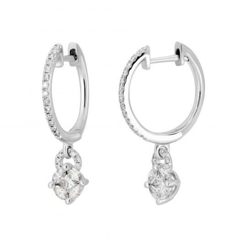 Classic Diamond White Gold Statement Dangle Original Hoop Earrings for Her In New Condition For Sale In Montreux, CH