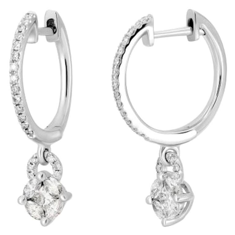Classic Diamond White Gold Statement Dangle Original Hoop Earrings for Her For Sale
