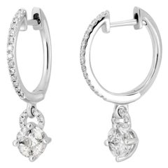 Classici orecchini a cerchio originali con diamante in oro bianco e penzoloni per lei