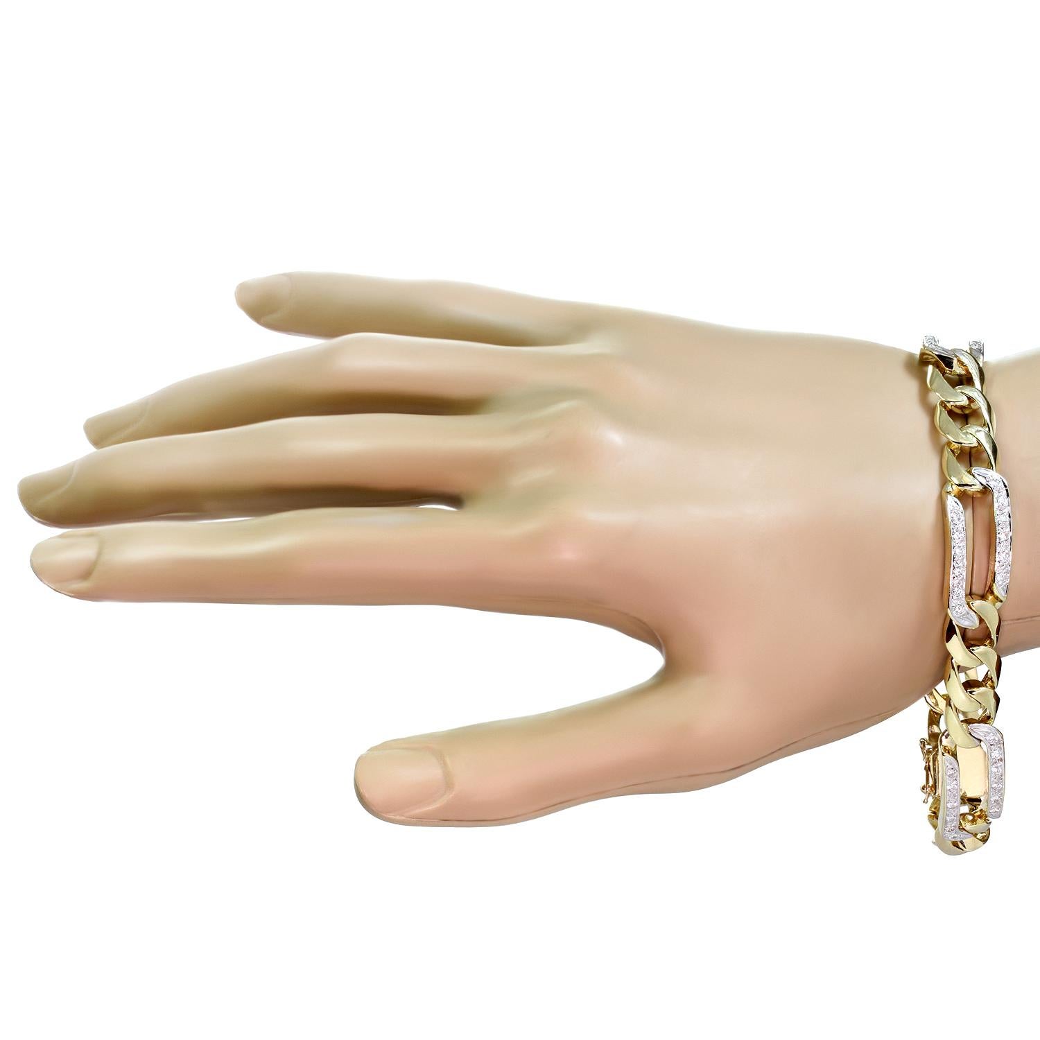 Taille brillant Bracelet classique à maillons en or jaune avec diamants pour hommes, 21,6 cm de long en vente