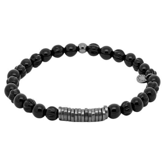 Klassisches klassisches Scheibenarmband mit Achat und rhodiniertem Silber, Größe L