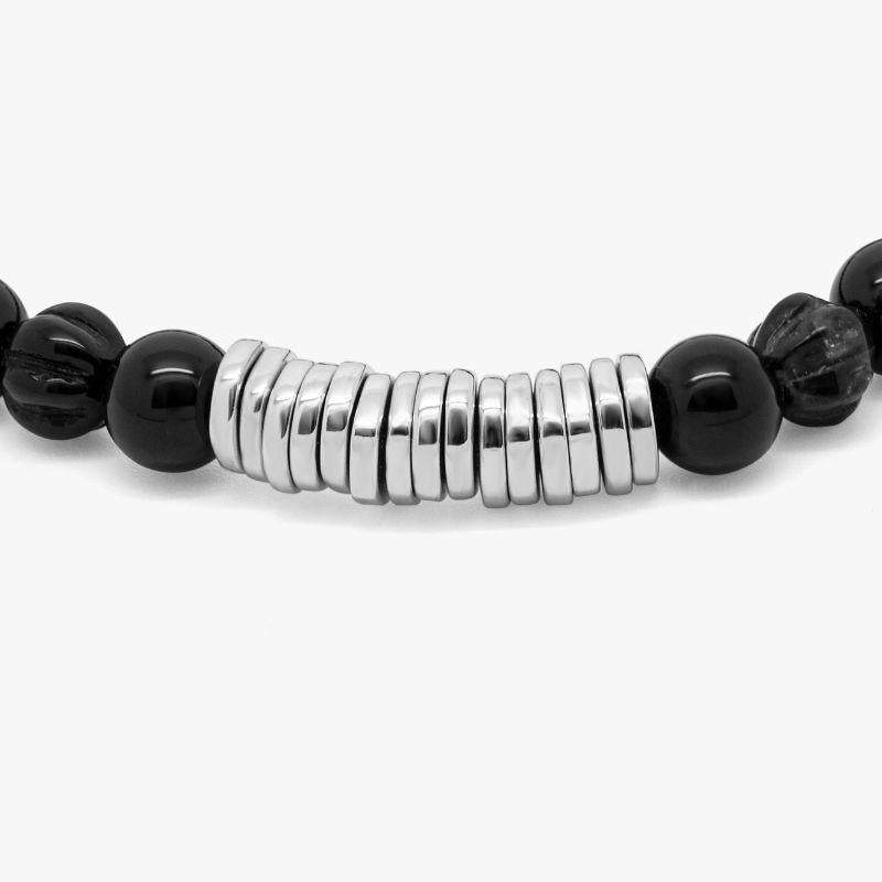 Women's Classic Discs Bracelet with Black Agate and Sterling Silver, Size L For Sale