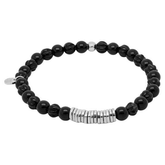 Classic Discs Bracelet with Black Agate and Sterling Silver, Size L For Sale