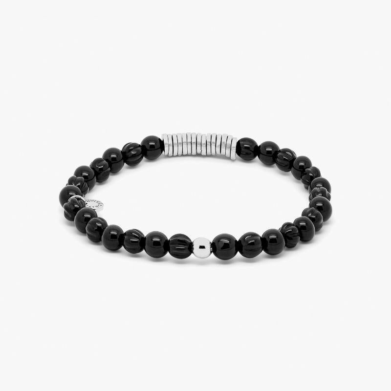 Classic Discs Bracelet with Black Agate and Sterling Silver, Size S In New Condition For Sale In Fulham business exchange, London