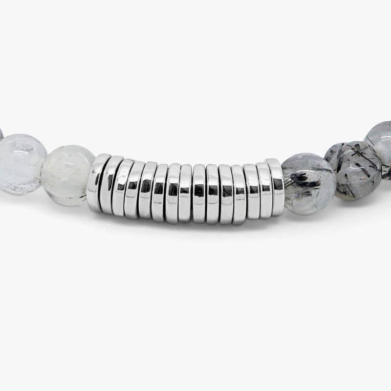 Classic Discs Bracelet with Black Rutilated Quartz and Sterling Silver, Size L In New Condition For Sale In Fulham business exchange, London