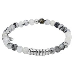 Classic Discs Bracelet with Black Rutilated Quartz and Sterling Silver, Size M