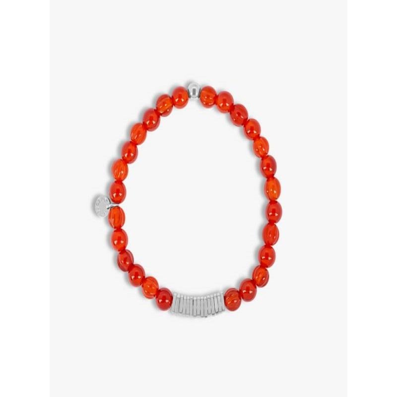 Classic Discs bracelet with Carnelian and sterling silver, Size L

Carnelian beads are paired with hand-polished, rhodium-plated sterling silver discs, crafted in our Imperial Wharf, central London workshop. Designed onto a closed elastic which