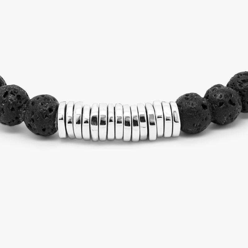 Women's Classic Discs Bracelet with Lava Stone and Sterling Silver, Size S For Sale