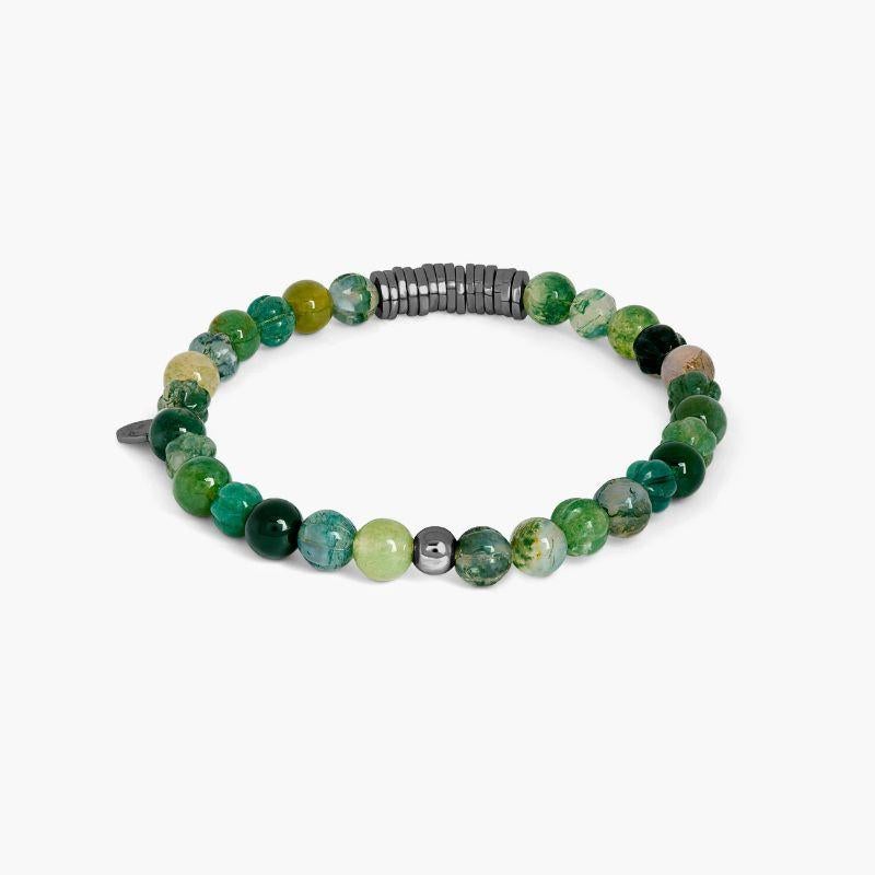 Classic Discs Bracelet with Moss Agate and Rhodium Plated Silver, Size M In New Condition For Sale In Fulham business exchange, London