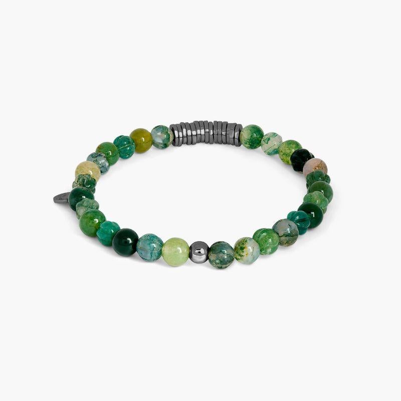 Bracciale a dischi classico con agata muschiata e argento rodiato, taglia M In condizioni Nuovo in vendita a Fulham business exchange, London